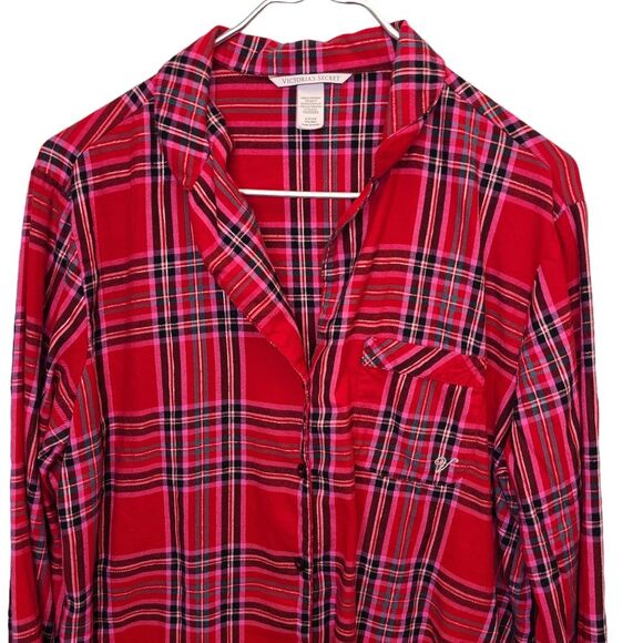 Victoria's Secret Red Plaid Long Sleeve Button Up Pajama Top S - Picture 2 of 14